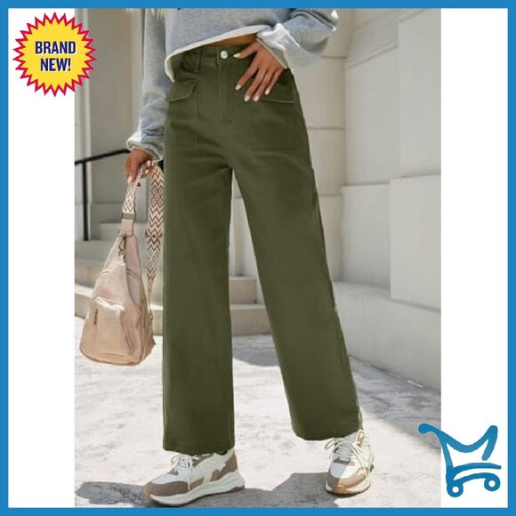 High Waisted Wide Leg Cargo Pants Elastic Denim Hiking Joggers - Picture 3 of 7